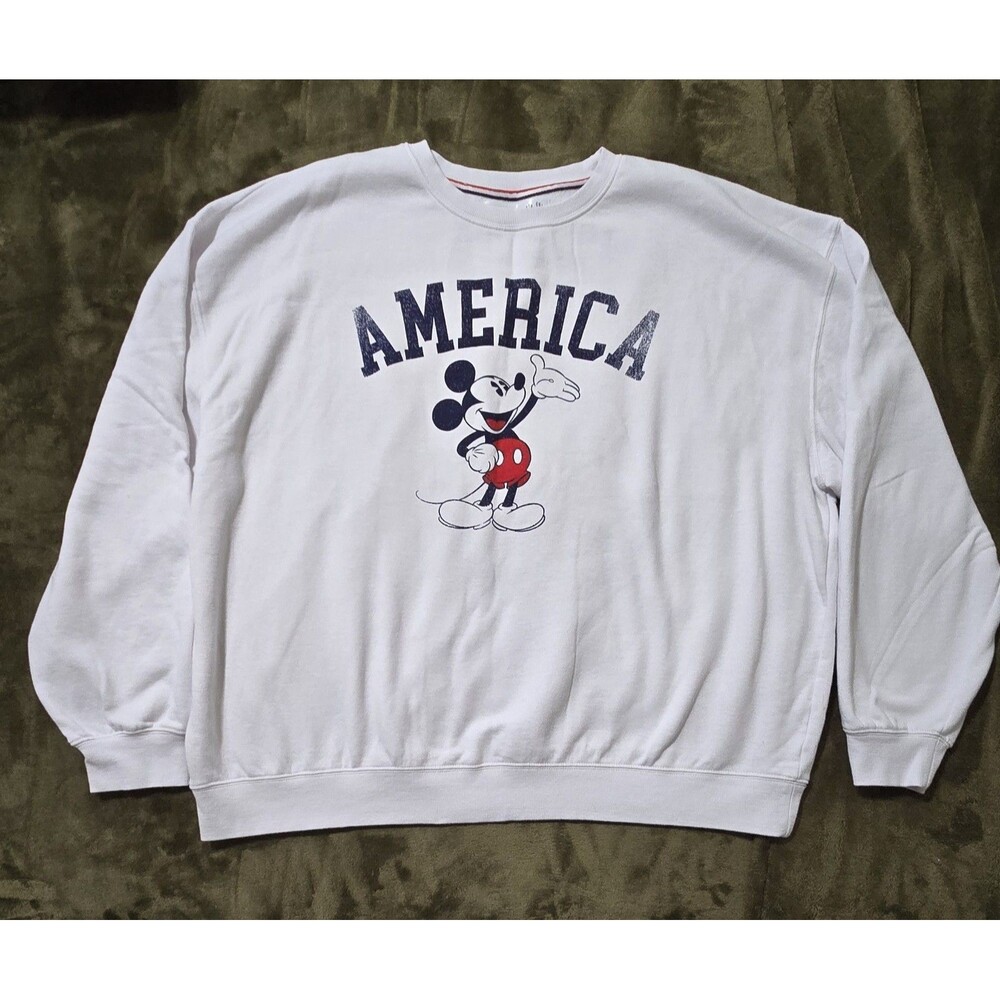 Disney Mickey Mouse America Sweatshirt White Men's XL